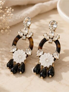FREE w Bundle 2+ | J Crew Tortoise Shell Crystal Floral Drop Earrings